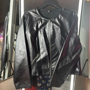 SHEIN Black Leather Jacket Glossy Finish Biker Style